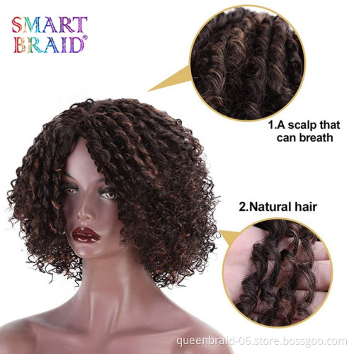 Wholesale Mixed Brown 14 Inch Shoulder Length Short Afro Curly Wig With Bangs Kinky Fluffy Synthetic Hair Wigs For Black Women